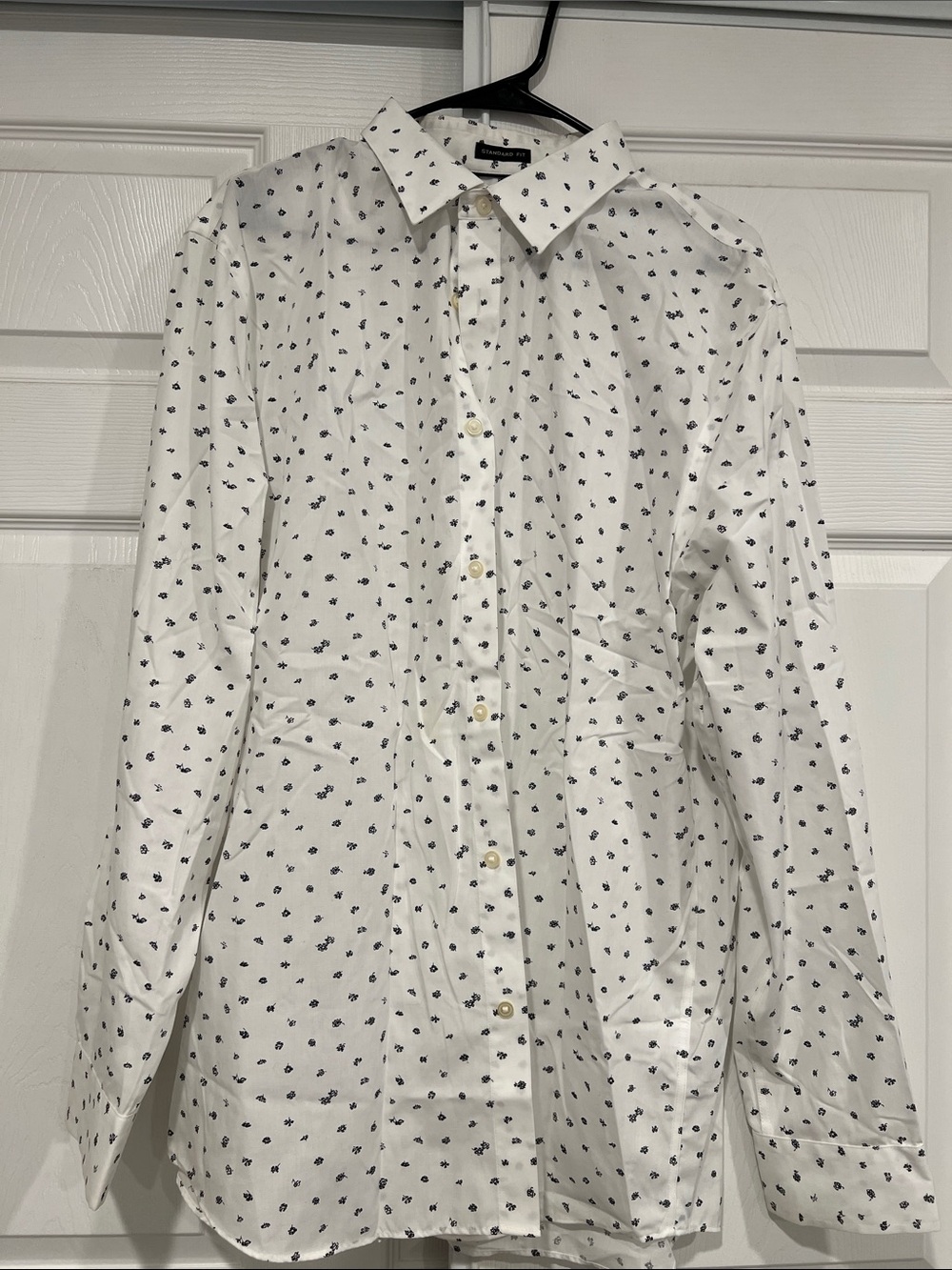 Banana Republic White Dress Shirt with Navy Micro Dot Print